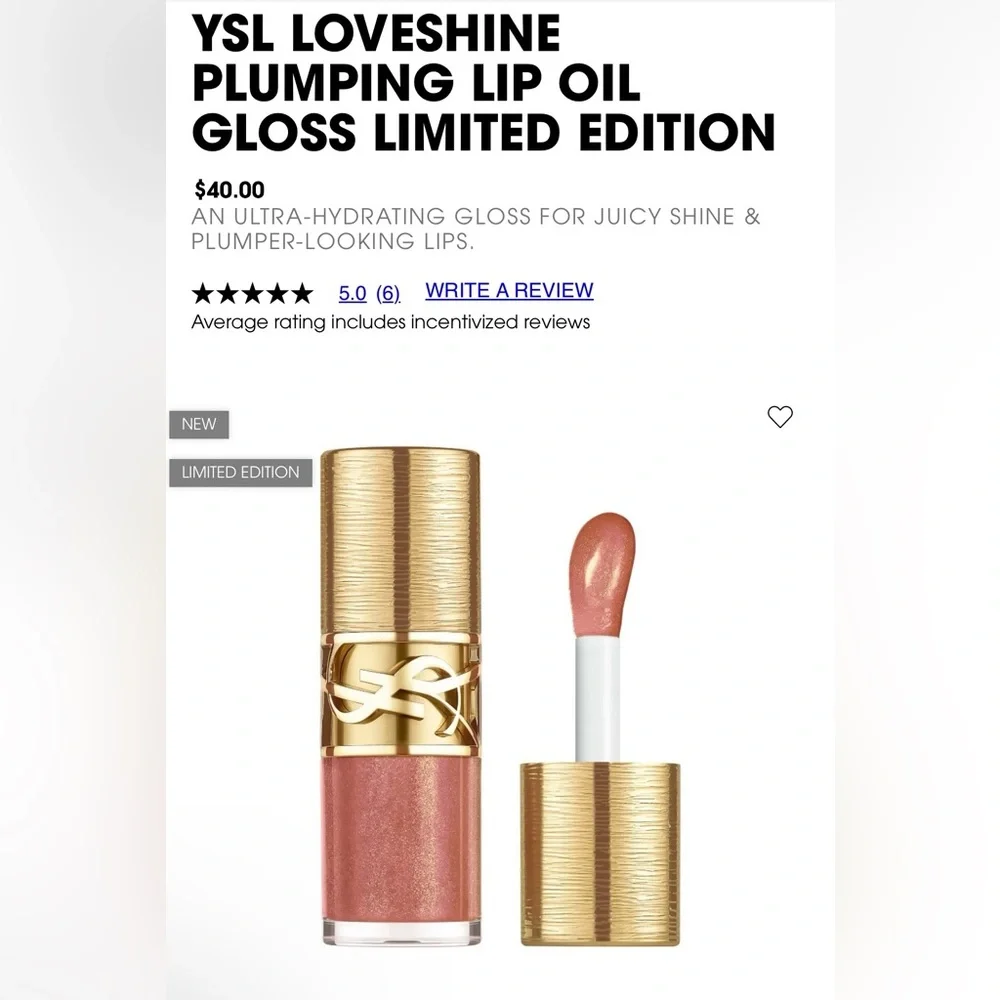 NIB Yves Saint Laurent Plumping Lip Oil Gloss Ltd.Edition Shade Honeymoon